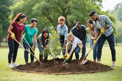 Premium Photo Group Of Diverse People Digging Hole Planting Tree Together