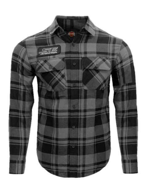 Harley Davidson Mens Screamin Eagle Plaid Flannel Long Sleeve Shirt