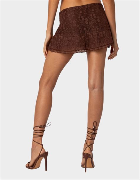 Edikted Lyra Lace Womens Mini Skirt Brown Tillys