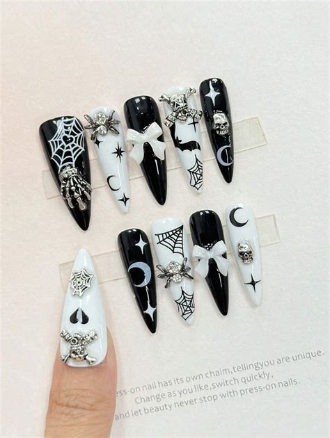 ROMWE Goth 10pcs Hand Painted Nails With Dark Gothic And Uncommon