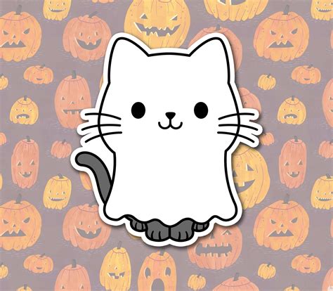 Water Resistant Kawaii Cute Cat In A Ghost Costume Halloween Etsy