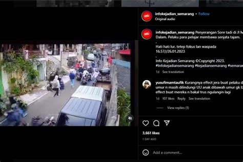 Foto Viral Video Tawuran Antarpelajar Di Semarang Satu Orang Terluka