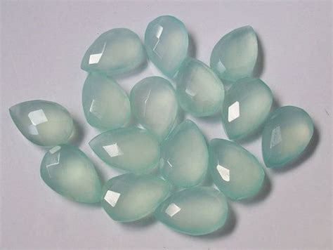 5 Pieces 8x12mm Aqua Chalcedony Faceted Pear Briolette Faceted AAA