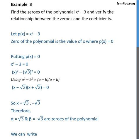 Example Find Zeroes Of Polynomial X And Verify Relation Of