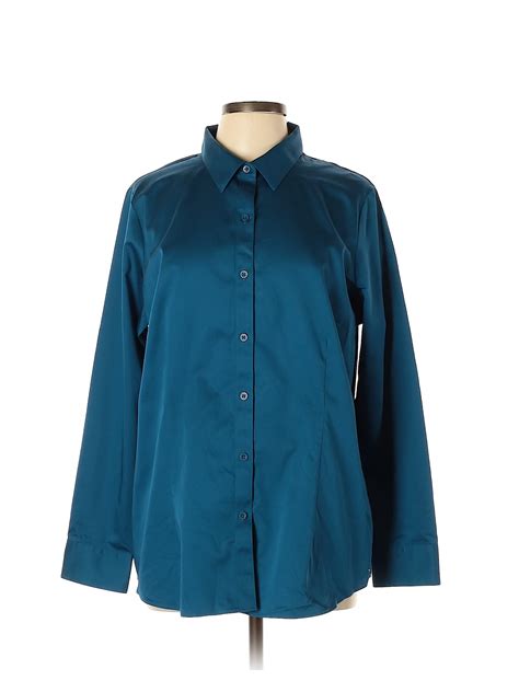 Coldwater Creek 100 Cotton Solid Teal Long Sleeve Button Down Shirt