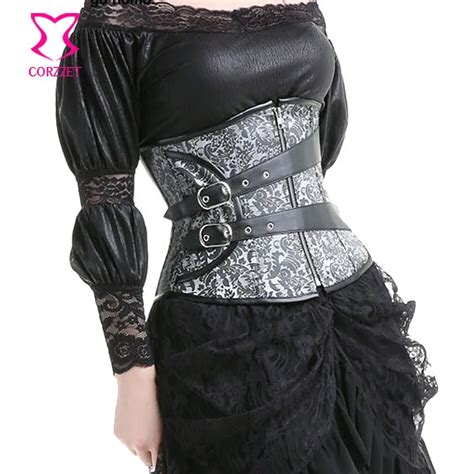 Silver Steel Boned Corset Underbust Steampunk Gothic Clothing