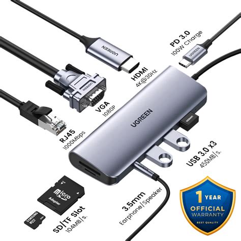 Ugreen USB Type C Hub 10 In 1 To HDMI VGA Ethernet PD 3 0 USB 3 0x3