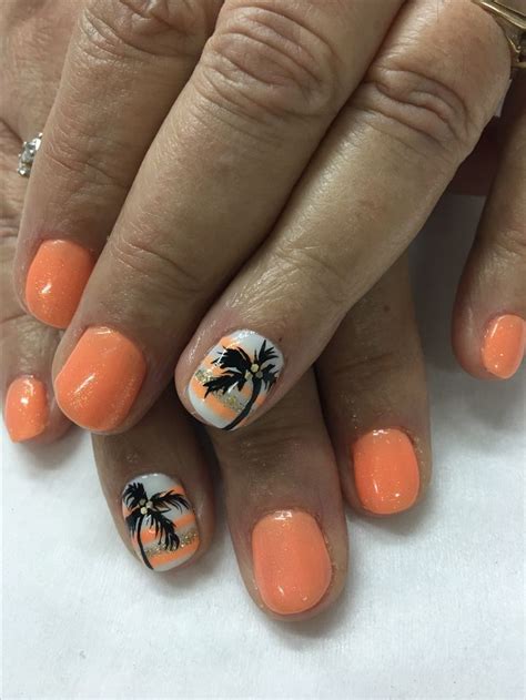 Shimmer Orange Tropical Vacation Summer Hand Painted Palm Tree Gel