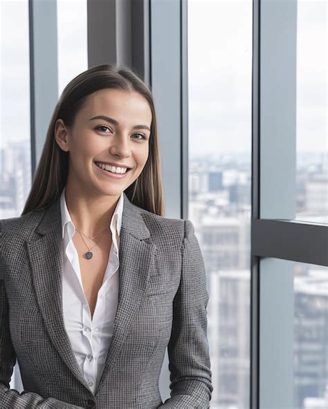 Retrato De Feliz Mujer De Negocios En Oficina Foto Premium