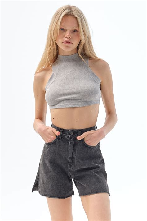 No Thinkin Denim Shorts Brenda Super High Rise Sustainable Grey No