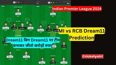 MI Vs RCB Dream11 Prediction In Hindi 25th Match Fantasy Cricket