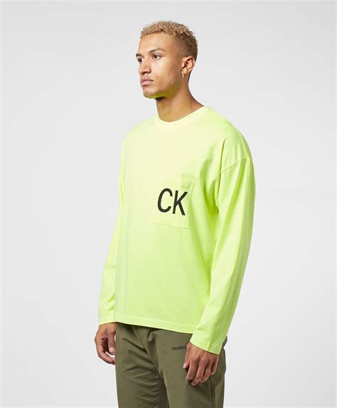 Calvin Klein Denim Neon Ck Pocket Long Sleeve T Shirt In Green For Men