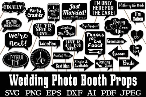 Wedding Photo Booth Props SVG Cut Files And Clipart PNG