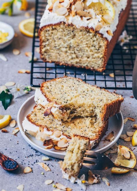 Vegan Lemon Poppy Seed Cake With Cream Cheese Frosting And Almonds It