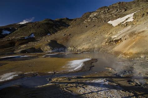 Fumarole Fields Of Iceland Covered With Yellow Brimstone With Boiling