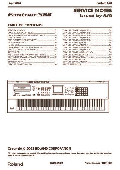 Roland FANTOM S88 Service Manual Repair Schematics