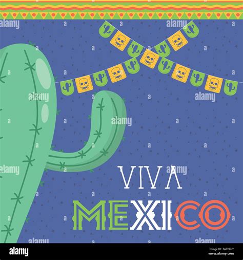 Viva Mexico Celebration With Garlands And Cactus Stock Vector Image