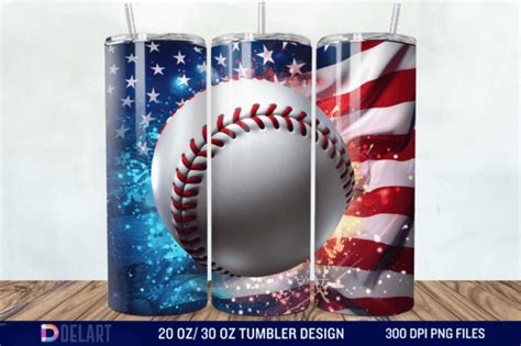 3D Baseball American Flag Tumbler Wrap 2 Graphic By DelArtCreation