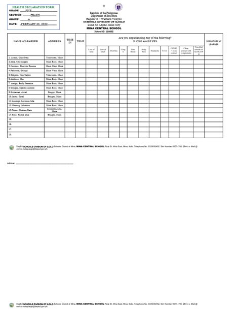 Health Declaration Form Pdf Clinical Medicine Symptoms And Signs