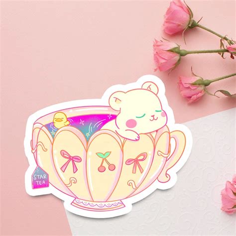 Sleepy Bear In Star Tea Sticker