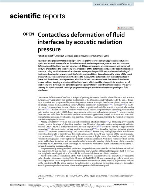 Pdf Contactless Deformation Of Fluid Interfaces By Acoustic Radiation