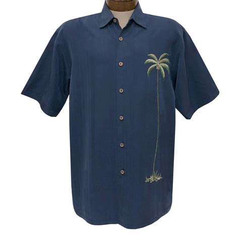 Men's Bamboo Cay Short Sleeve Embroidered Shirt, Single Palm #WB1003T ...