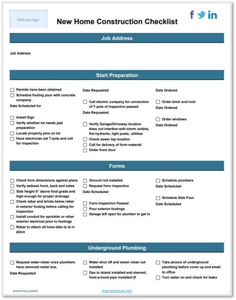 Free Construction Checklist Template