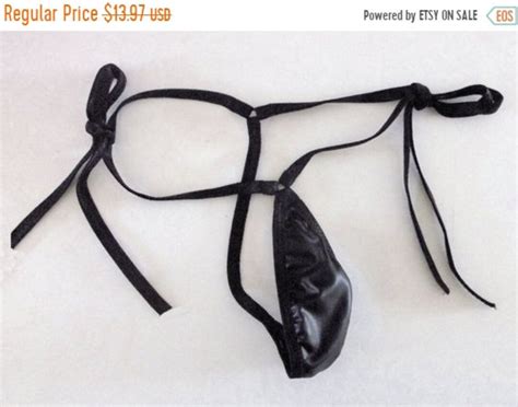 Sexy Women S Super Micro Tear Drop G String Thong Lingerie Side Tie Black LIQUID LEATHER Soft