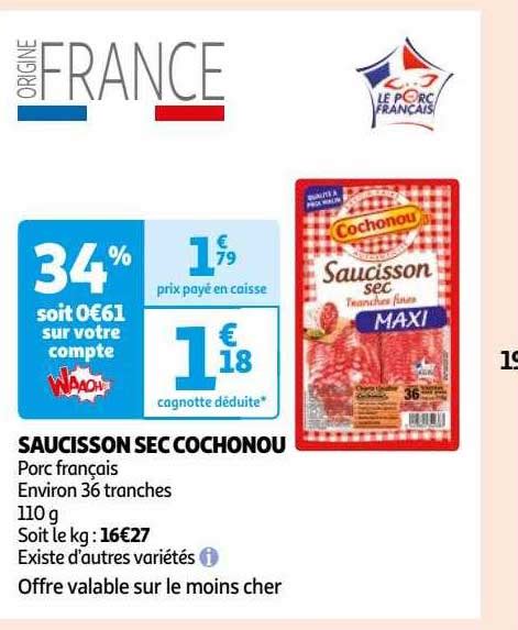 Promo Saucisson Sec Cochonou Chez Auchan Icatalogue Fr