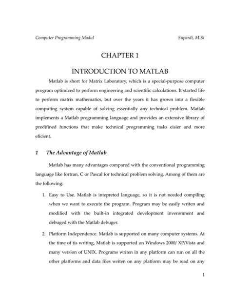 Chapter 1 Introduction To Matlab