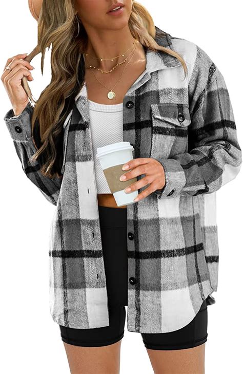 Trendy Queen Womens Flannel Shacket Jacket Casual Plaid Wool Blend Button Down L Ebay