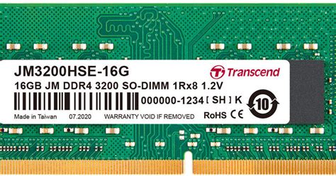 Transcend 16GB DDR4 3200 MHz Unbuffered SO DIMM RAM