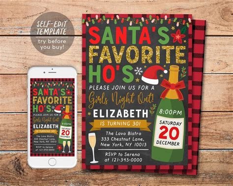 Christmas Birthday Party Invitation For Adults Editable Template Santa