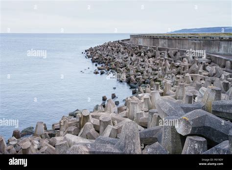 Concrete Sea Wall Coastal Defense At The Torness Nuclear Power Station