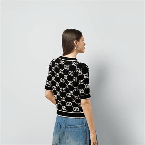 Blusa De Jacquard De Lana De Rizo Con Gg Innegro Y Marfil Gucci Mx