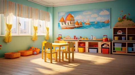 Premium Photo | Nursery room or kindegarten daycare colorful yellow ...