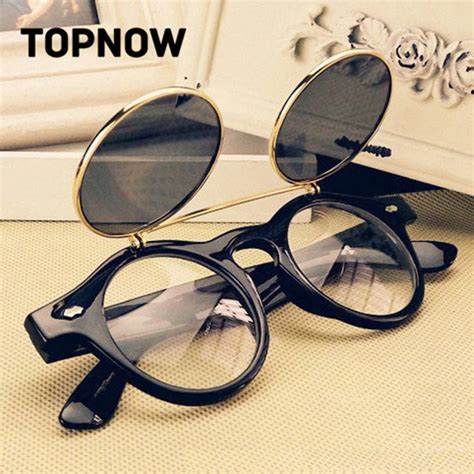 Hot Sale Steampunk Goth Glasses Goggles Round Flip Up Sunglasses Women Men Retro Vintage Fashion