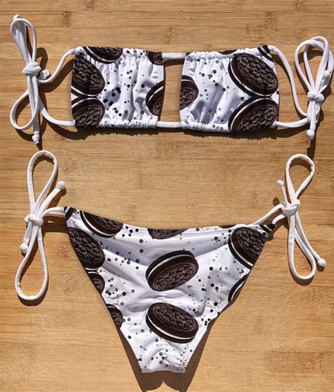 Swimwear Scrunch Butt Tie Side Square Top Bikini Set Cookies And Cream Thong Cheeky Full