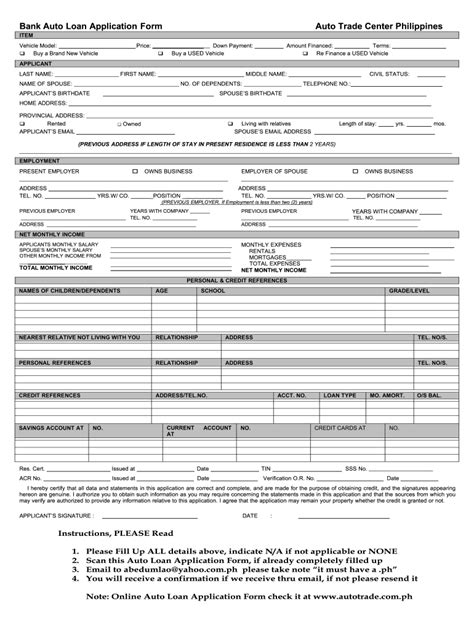 Printable Car Loan Application Form Printable Forms Free Online