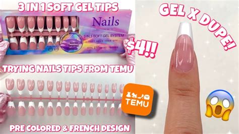 Trying Temu Premade French Tip Design In Soft Gel Nail Tips