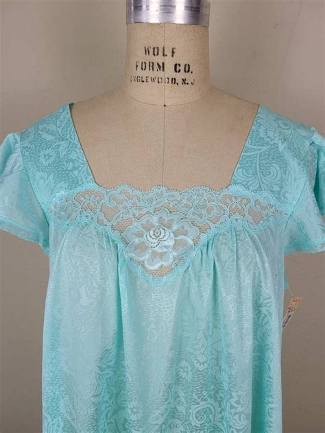 70s 80s New Nightgown Light Aqua Blue Gem