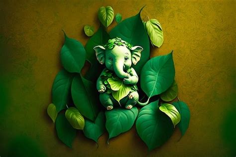 Premium Photo Lord Baby Ganesh Surrounded By Green Leaves