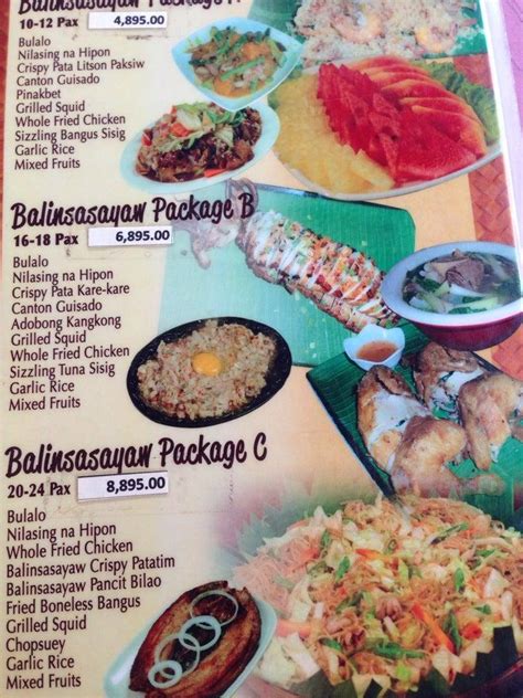 Menu At Balinsasayaw Restaurant Laurel Aguinaldo Highway