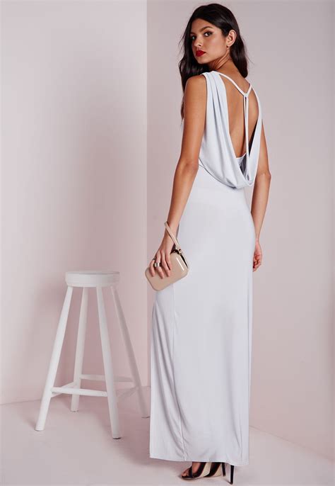 Missguided Slinky Cowl Back Maxi Dress Silver Womens Maxi Dresses