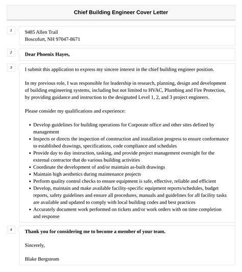 Chief Building Engineer Cover Letter Velvet Jobs