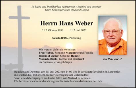 Traueranzeigen Von Hans Weber Mittelbayerische Trauer