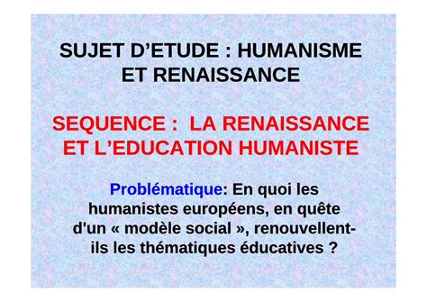 PDF HUMANISME ET RENAISSANCE SEQUENCE Ac Lyon Fr LEDUCATION