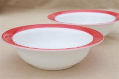 Vintage Pyrex Flamingo Pink Border Milk Glass Dishes Retro Red And White