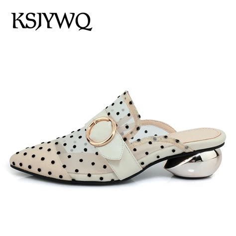 Ksjywq Sexy Black Lace Women Mules Cm Chunky Heels Summer Style