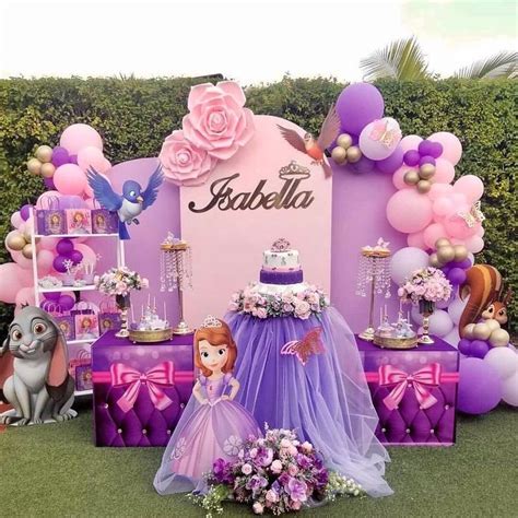 a princess themed birthday party with balloons and decorations